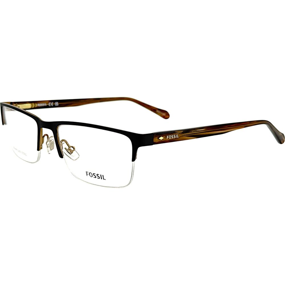 Fossil Fos 7154 G Mens Metal Eyeglass Frame 005K Black Str Brown 54-18